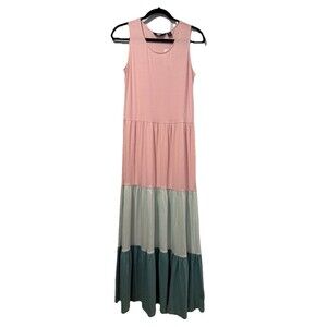 NEW Lands End Maxi Dress Women XS Colorblock Travel Resort Preppy Pastel Tiered